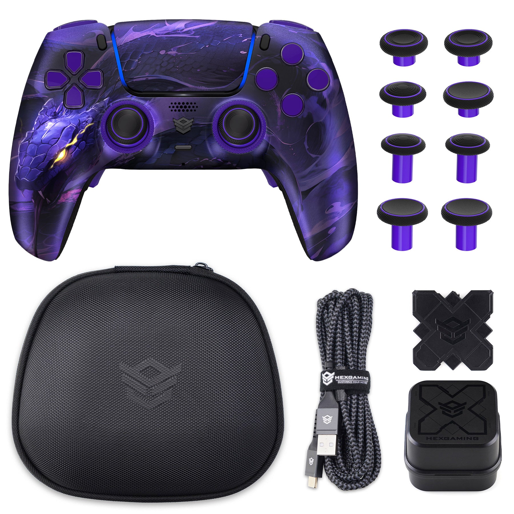 HEXGAMING PHANTOM Controller with Adjustable Triggers+Charging Cable+Carrying Bag for PS5, PC, Mobile - 10 Styles