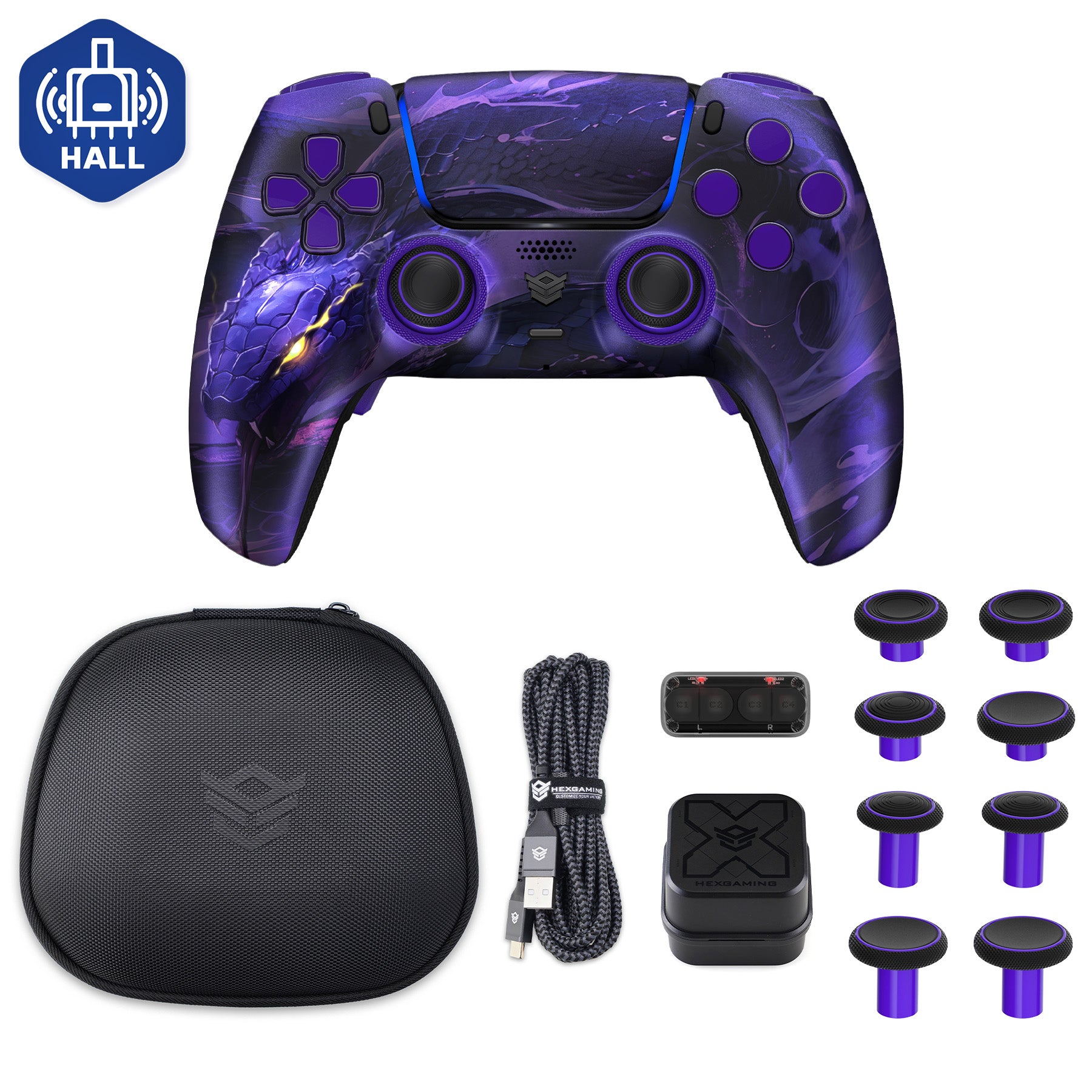 HEXGAMING PHANTOM Controller with Adjustable Triggers+Charging Cable+Carrying Bag for PS5, PC, Mobile - 10 Styles