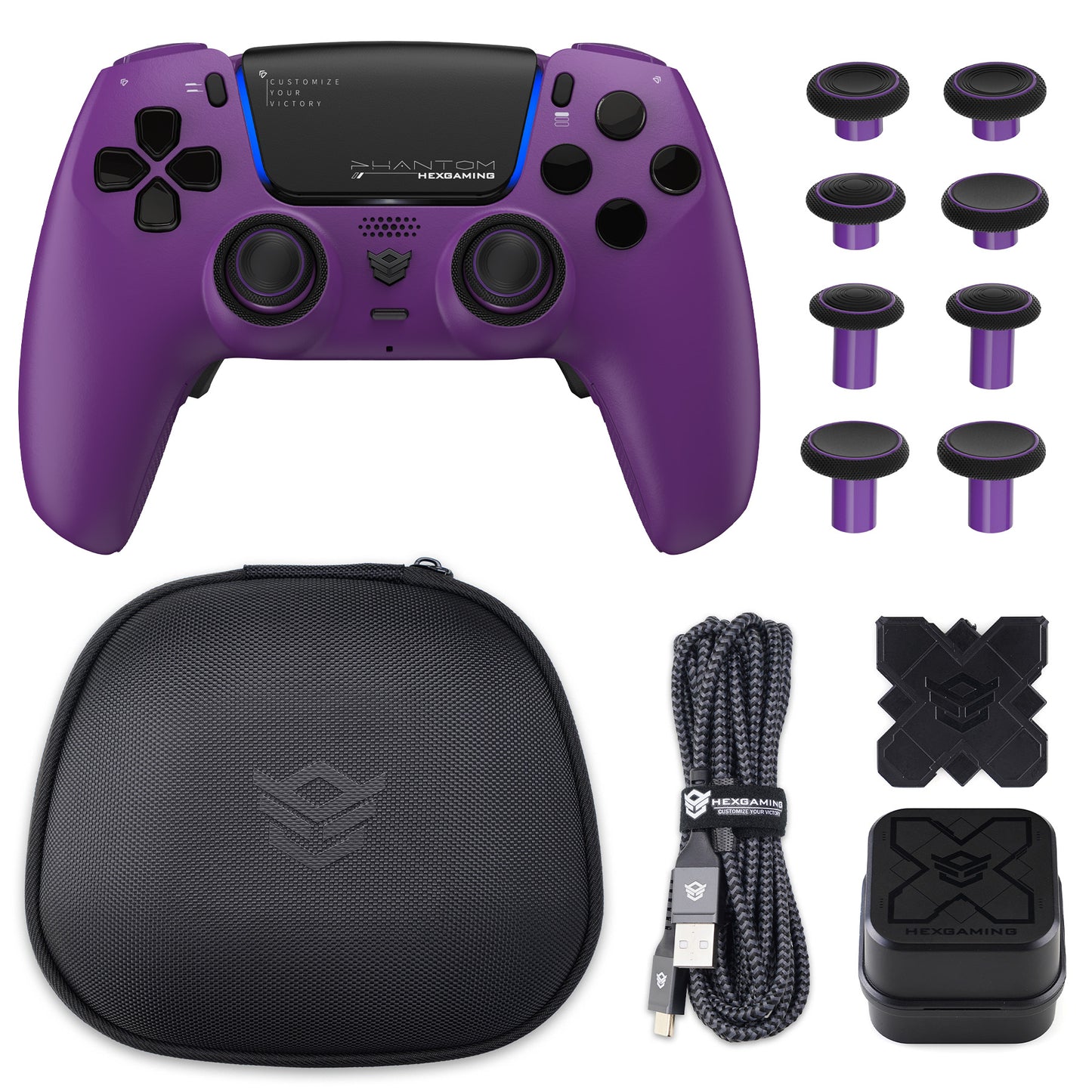 HEXGAMING PHANTOM Controller with Adjustable Triggers+Charging Cable+Carrying Bag for PS5, PC, Mobile - 18 Styles