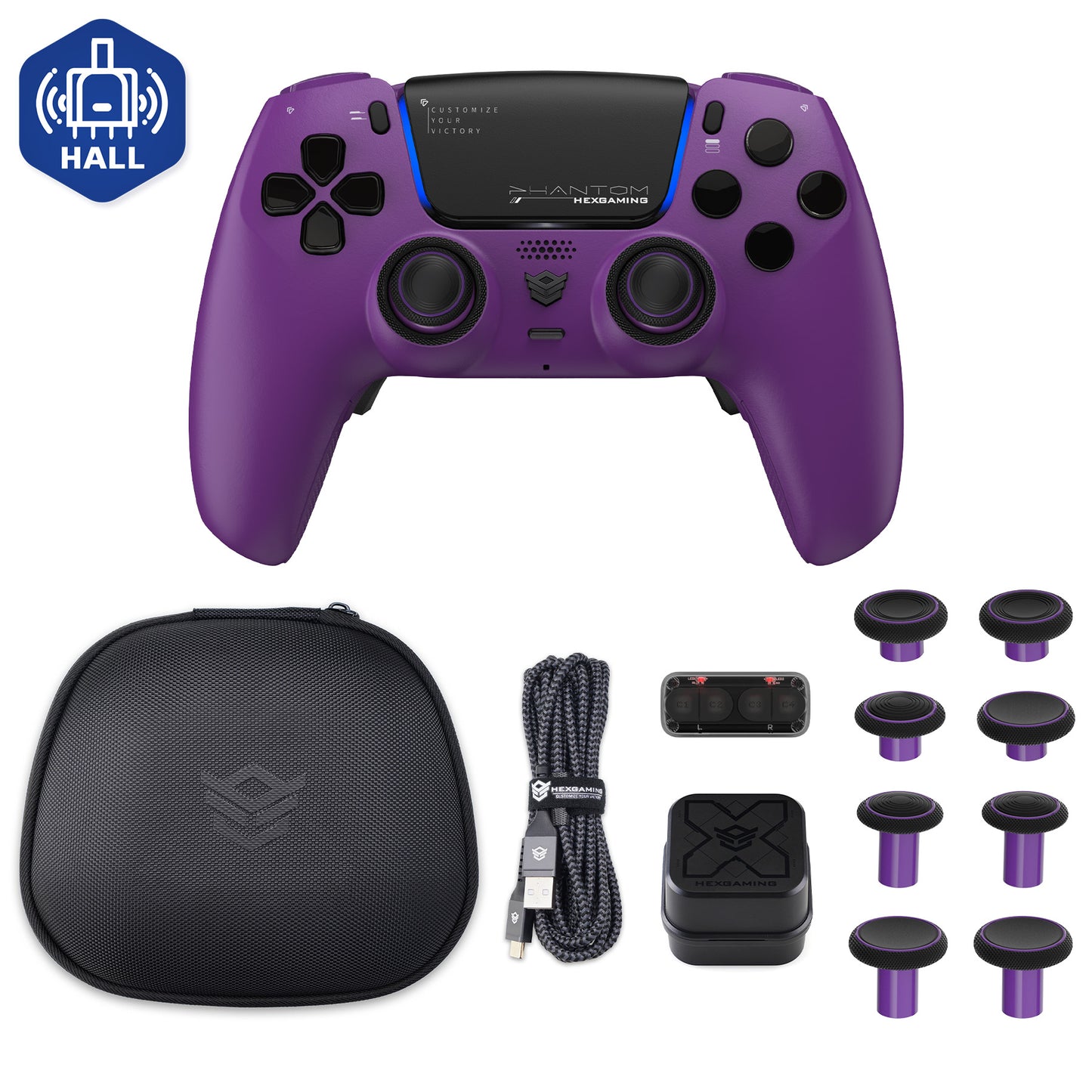 HEXGAMING PHANTOM Controller with Adjustable Triggers+Charging Cable+Carrying Bag for PS5, PC, Mobile - 18 Styles