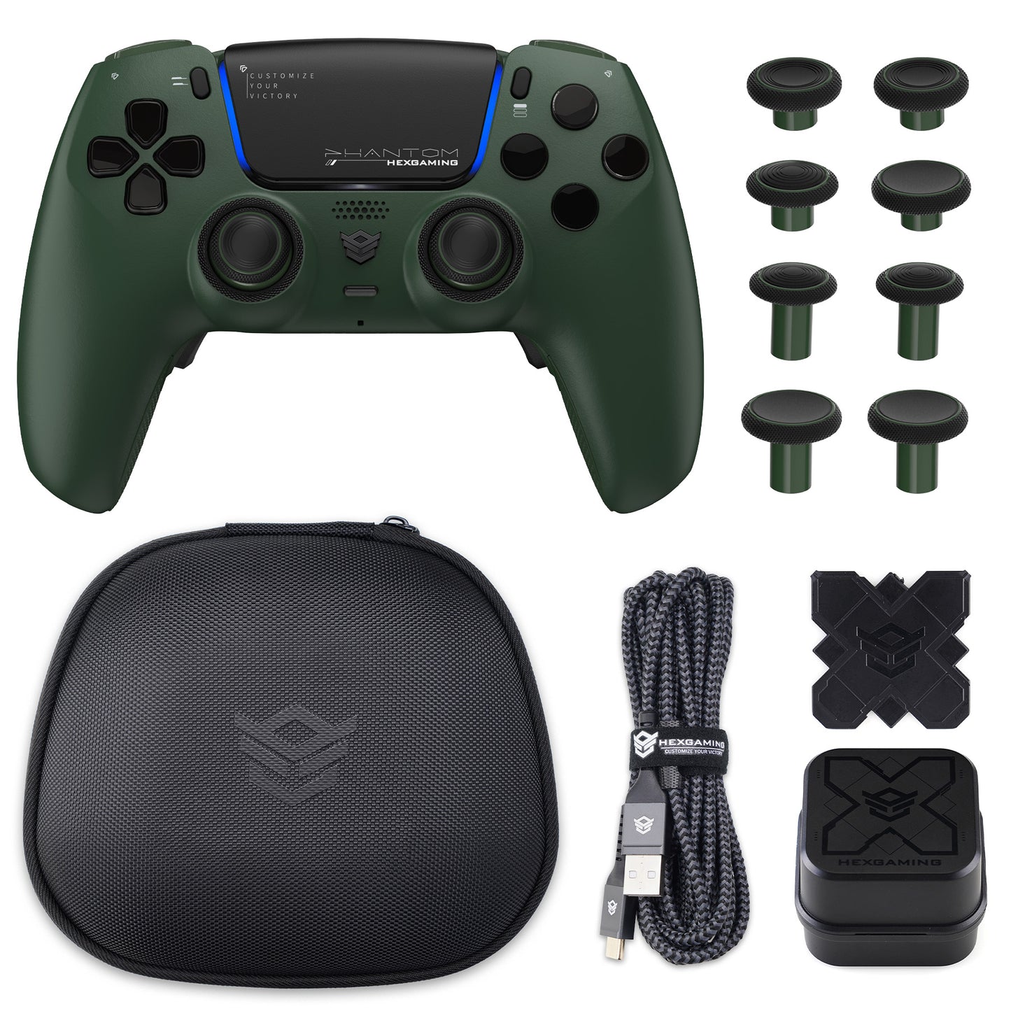 HEXGAMING PHANTOM Controller with Adjustable Triggers+Charging Cable+Carrying Bag for PS5, PC, Mobile - 18 Styles