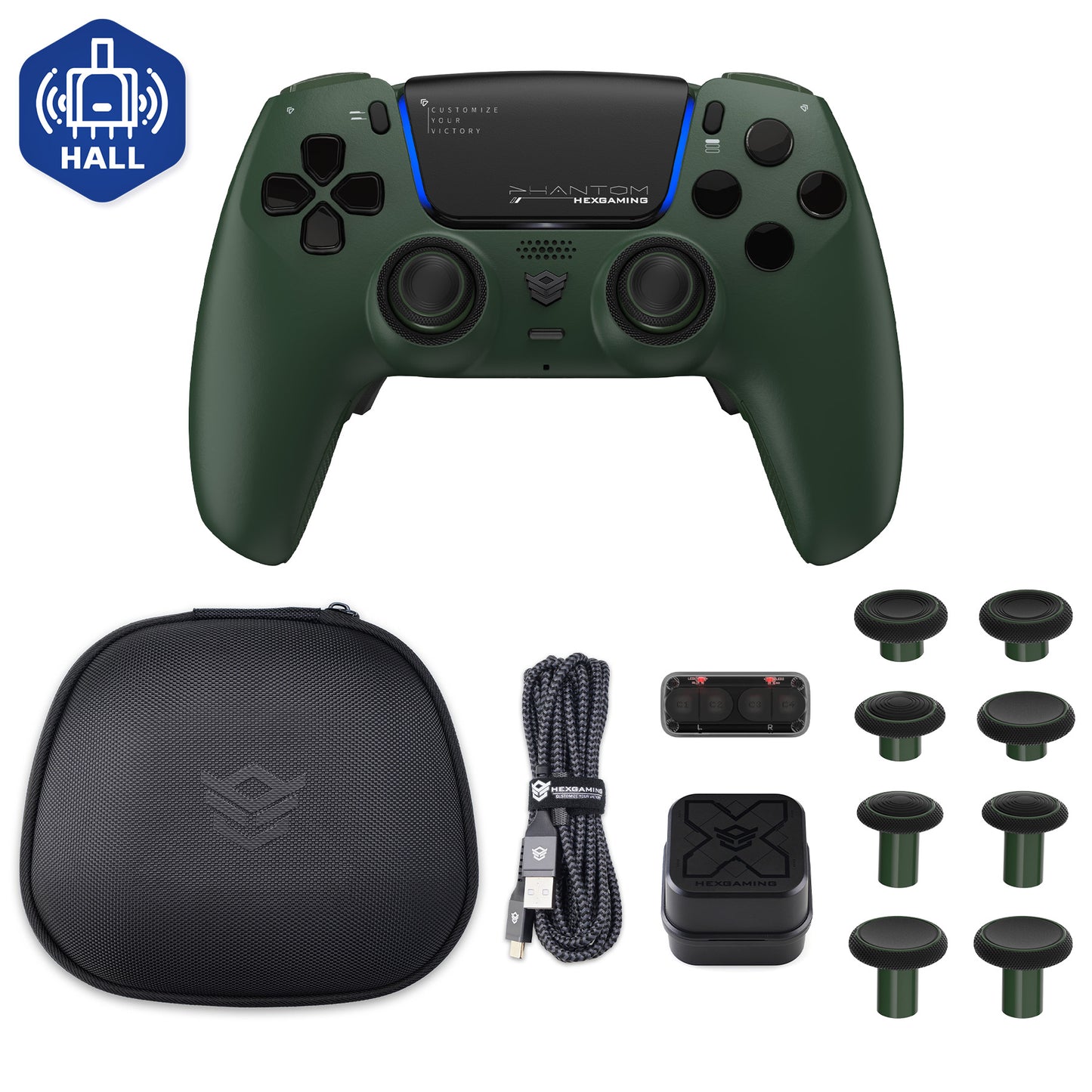 HEXGAMING PHANTOM Controller with Adjustable Triggers+Charging Cable+Carrying Bag for PS5, PC, Mobile - 18 Styles