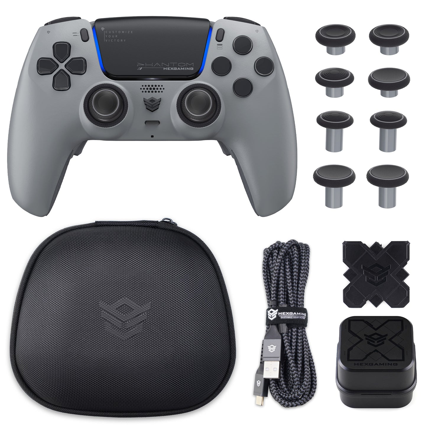 HEXGAMING PHANTOM Controller with Adjustable Triggers+Charging Cable+Carrying Bag for PS5, PC, Mobile - 18 Styles