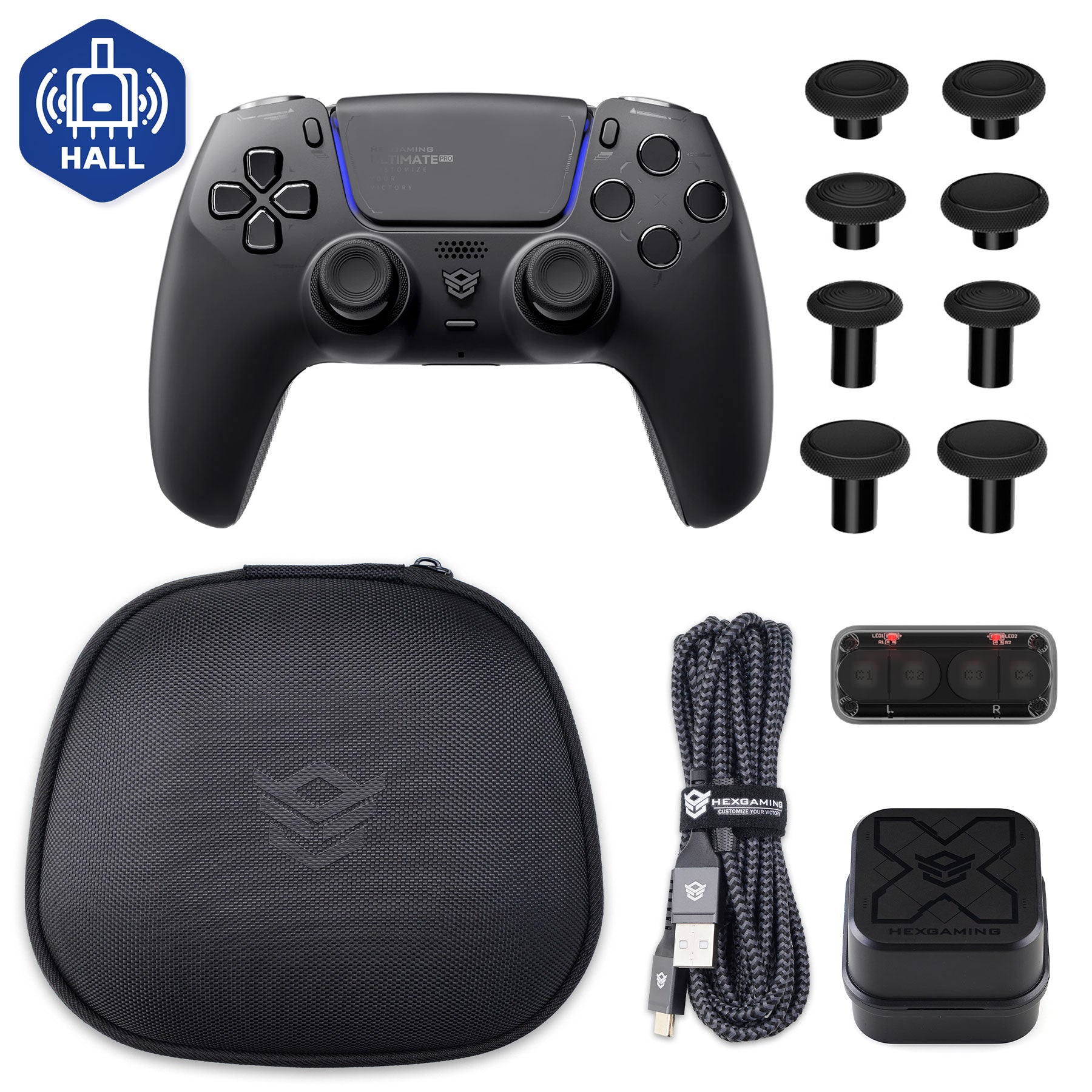 HEXGAMING ULTIMATE PRO Controller with Adjustable Triggers+Charging Cable+Carrying Bag for PS5, PC, Mobile - 6 Styles
