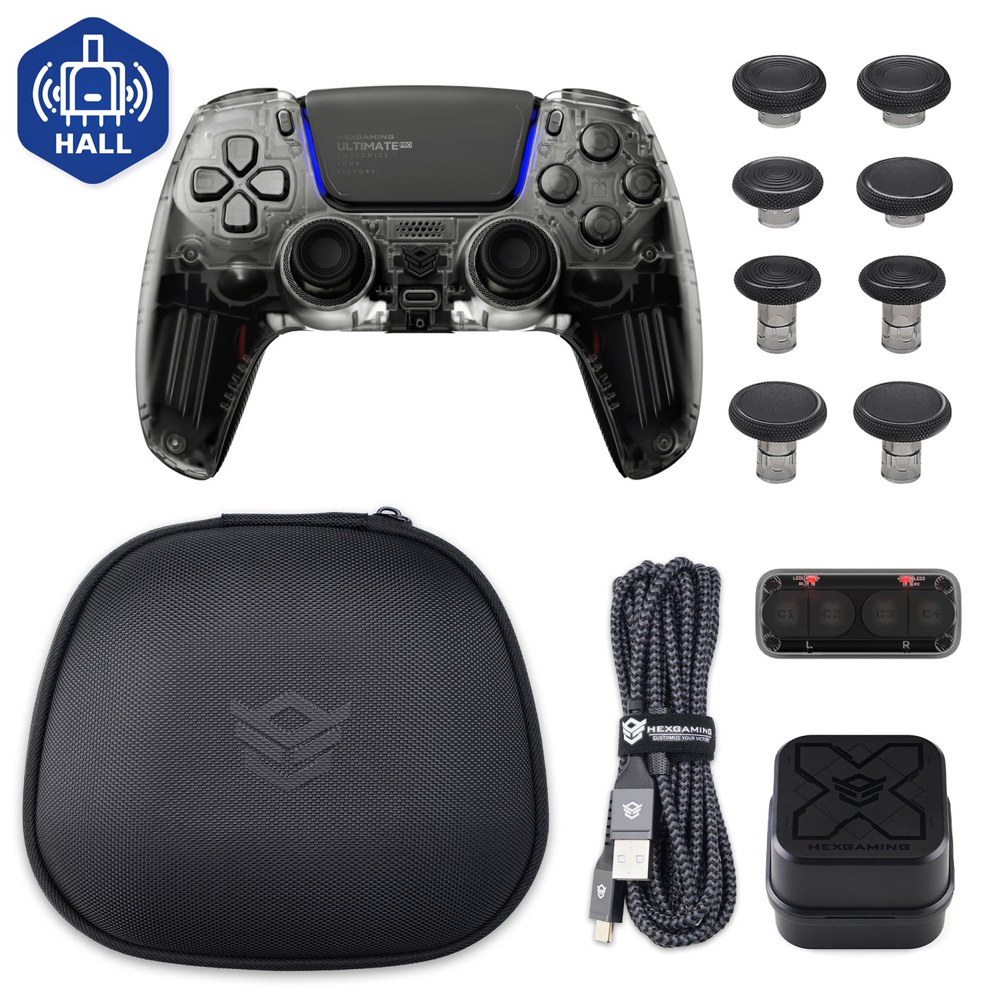 HEXGAMING ULTIMATE PRO Controller with Adjustable Triggers+Charging Cable+Carrying Bag for PS5, PC, Mobile - 6 Styles