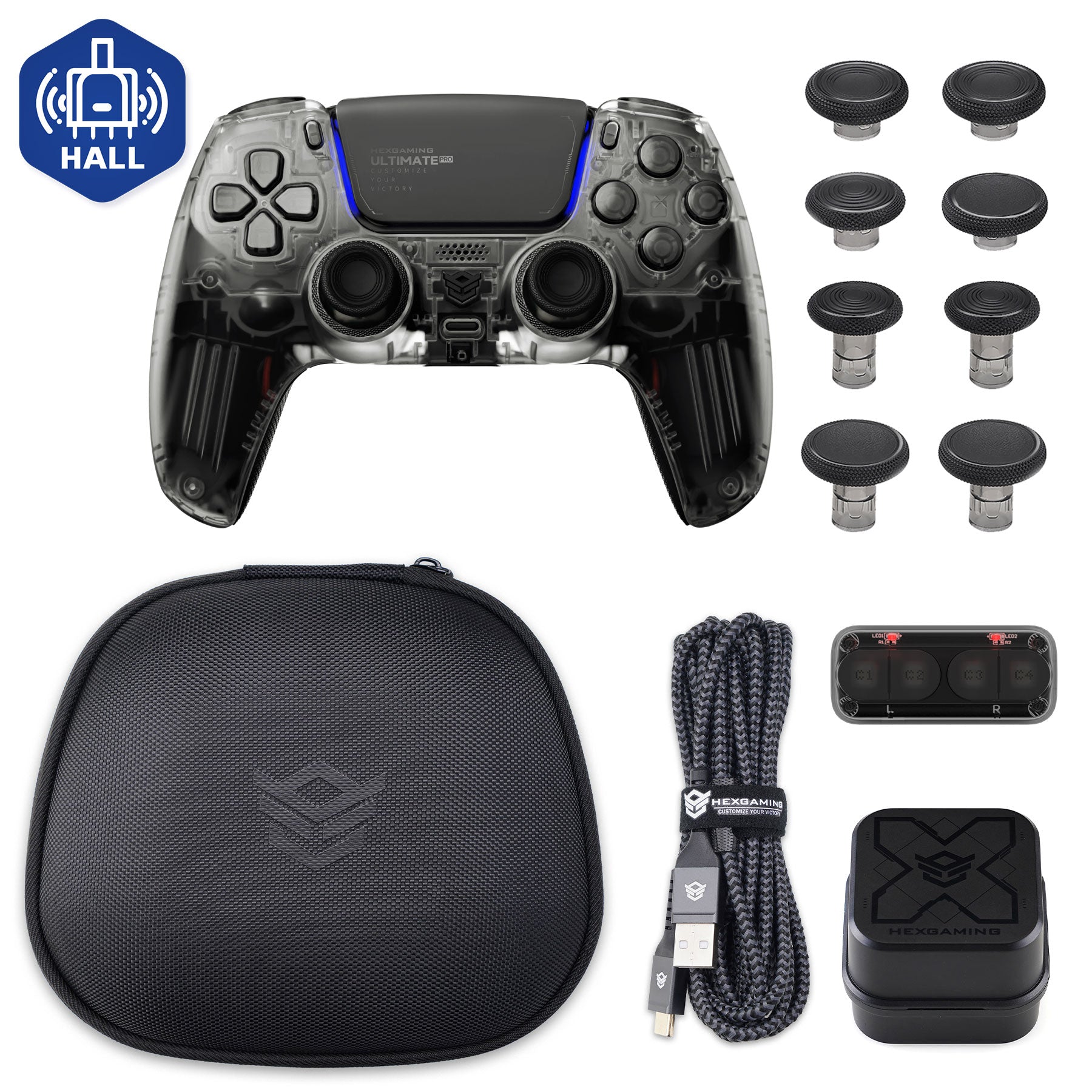 HEXGAMING ULTIMATE PRO Controller with Adjustable Triggers+Charging Cable+Carrying Bag for PS5, PC, Mobile - 6 Styles