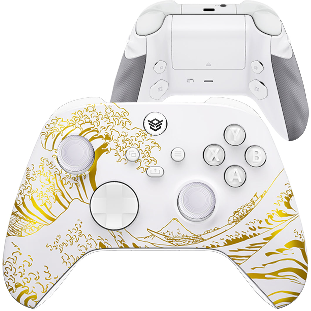 HEXGAMING ADVANCE Controller with Adjustable Triggers for XBOX, PC, Mobile - White Golden Waves