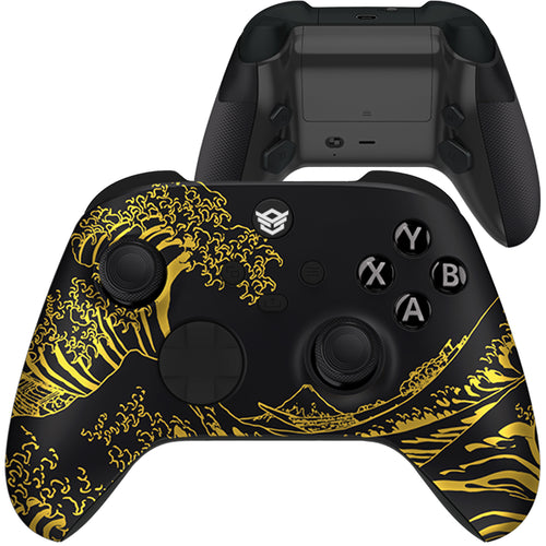 HEXGAMING ADVANCE Controller with FlashShot for XBOX, PC, Mobile - Black Golden Waves ABXY Labeled HexGaming
