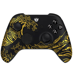 HEXGAMING ADVANCE Controller with FlashShot for XBOX, PC, Mobile - Black Golden Waves ABXY Labeled
