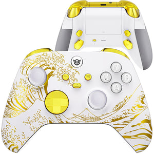 HEXGAMING ADVANCE Controller with FlashShot for XBOX, PC, Mobile - White Golden Waves ABXY Labeled