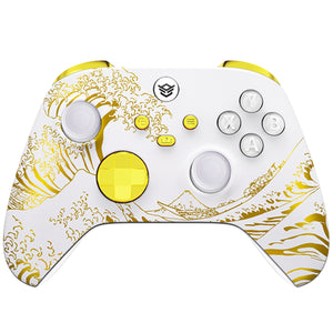 HEXGAMING ADVANCE Controller with FlashShot for XBOX, PC, Mobile - White Golden Waves ABXY Labeled
