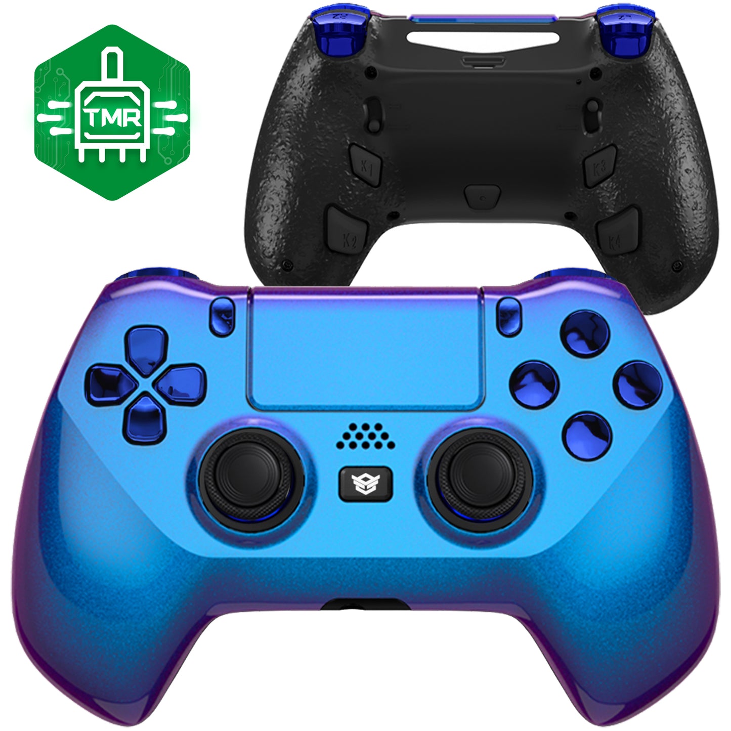 HEXGAMING HYPER Controller with TMR Joysticks for PS4, PC, Mobile- Chameleon Chrome Blue