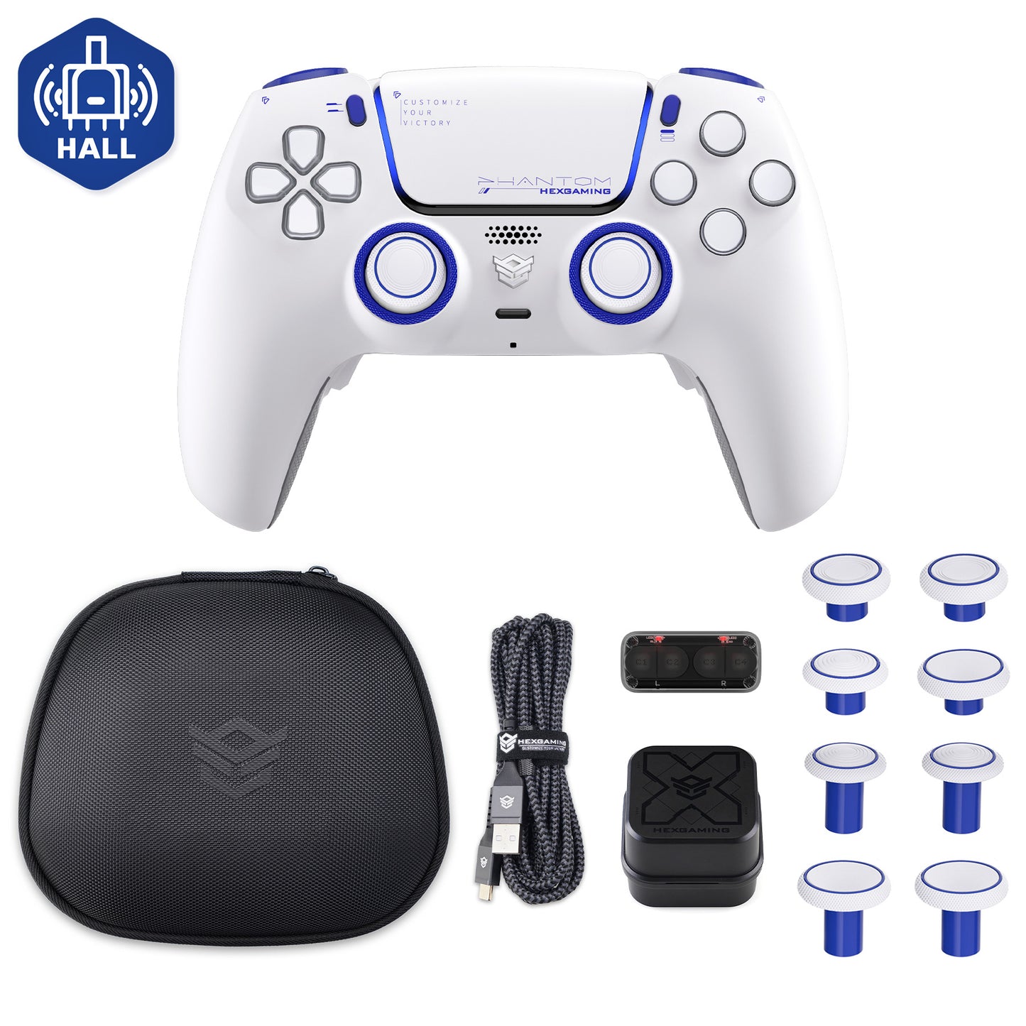 HEXGAMING PHANTOM Controller with Adjustable Triggers+Charging Cable+Carrying Bag for PS5, PC, Mobile - 10 Styles