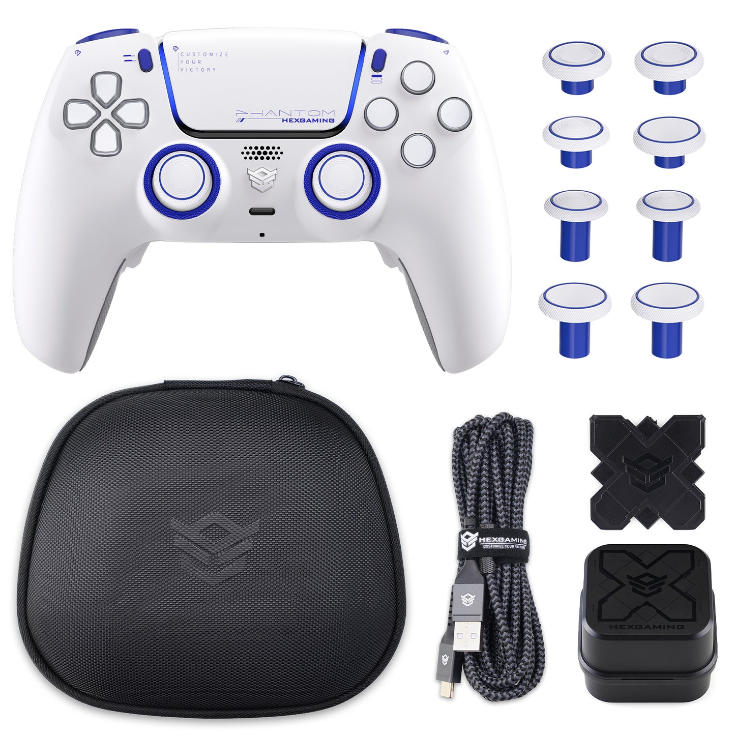 HEXGAMING PHANTOM Controller with Adjustable Triggers+Charging Cable+Carrying Bag for PS5, PC, Mobile - 10 Styles