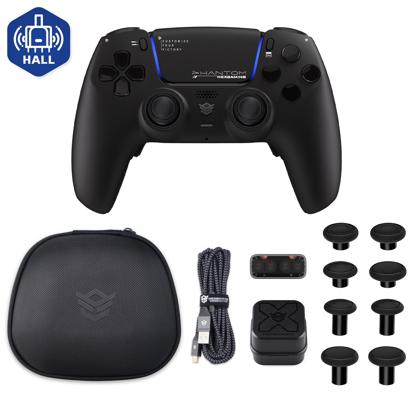 HEXGAMING PHANTOM Controller with Adjustable Triggers+Charging Cable+Carrying Bag for PS5, PC, Mobile - 10 Styles
