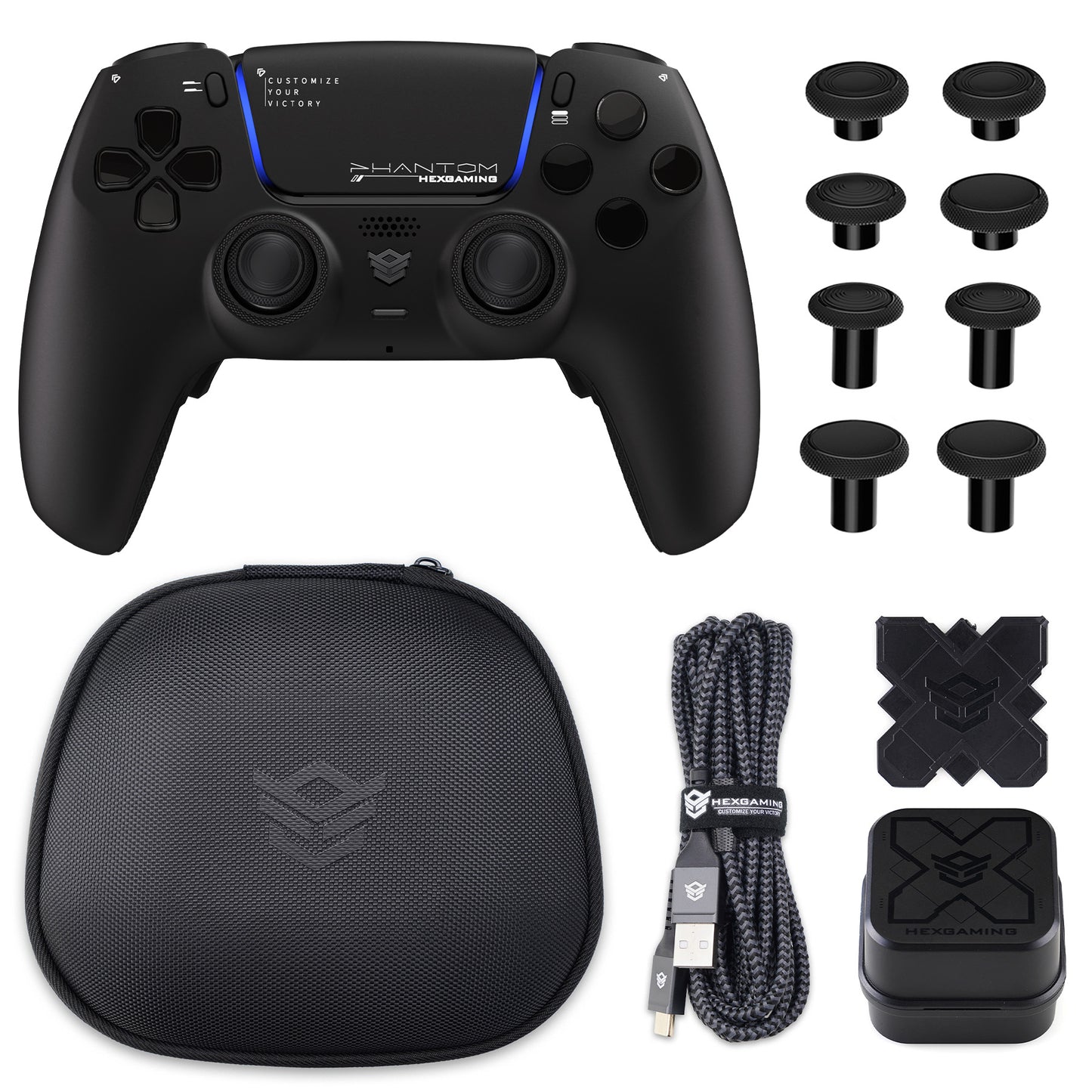 HEXGAMING PHANTOM Controller with Adjustable Triggers+Charging Cable+Carrying Bag for PS5, PC, Mobile - 10 Styles