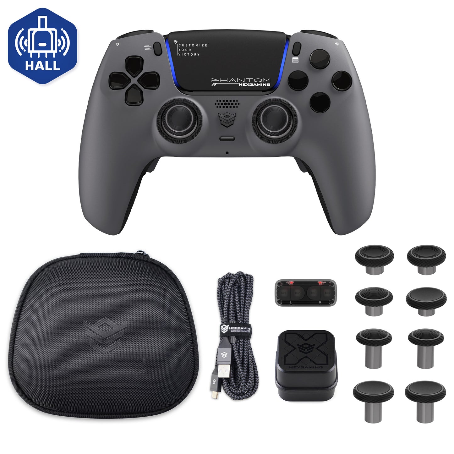 HEXGAMING PHANTOM Controller with Adjustable Triggers+Charging Cable+Carrying Bag for PS5, PC, Mobile - 10 Styles