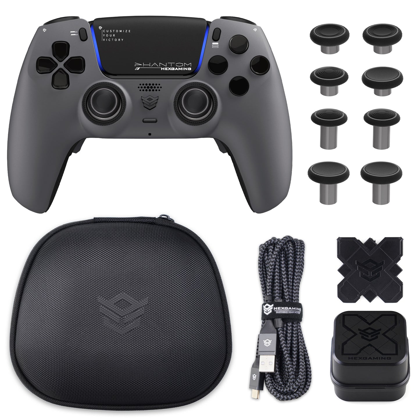 HEXGAMING PHANTOM Controller with Adjustable Triggers+Charging Cable+Carrying Bag for PS5, PC, Mobile - 10 Styles