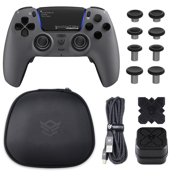 HEXGAMING PHANTOM Controller with Adjustable Triggers+Charging Cable+Carrying Bag for PS5, PC, Mobile - 10 Styles