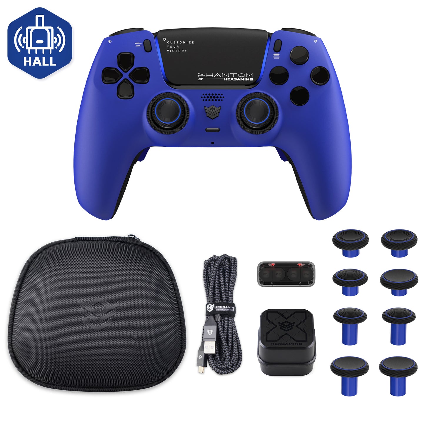 HEXGAMING PHANTOM Controller with Adjustable Triggers+Charging Cable+Carrying Bag for PS5, PC, Mobile - 10 Styles