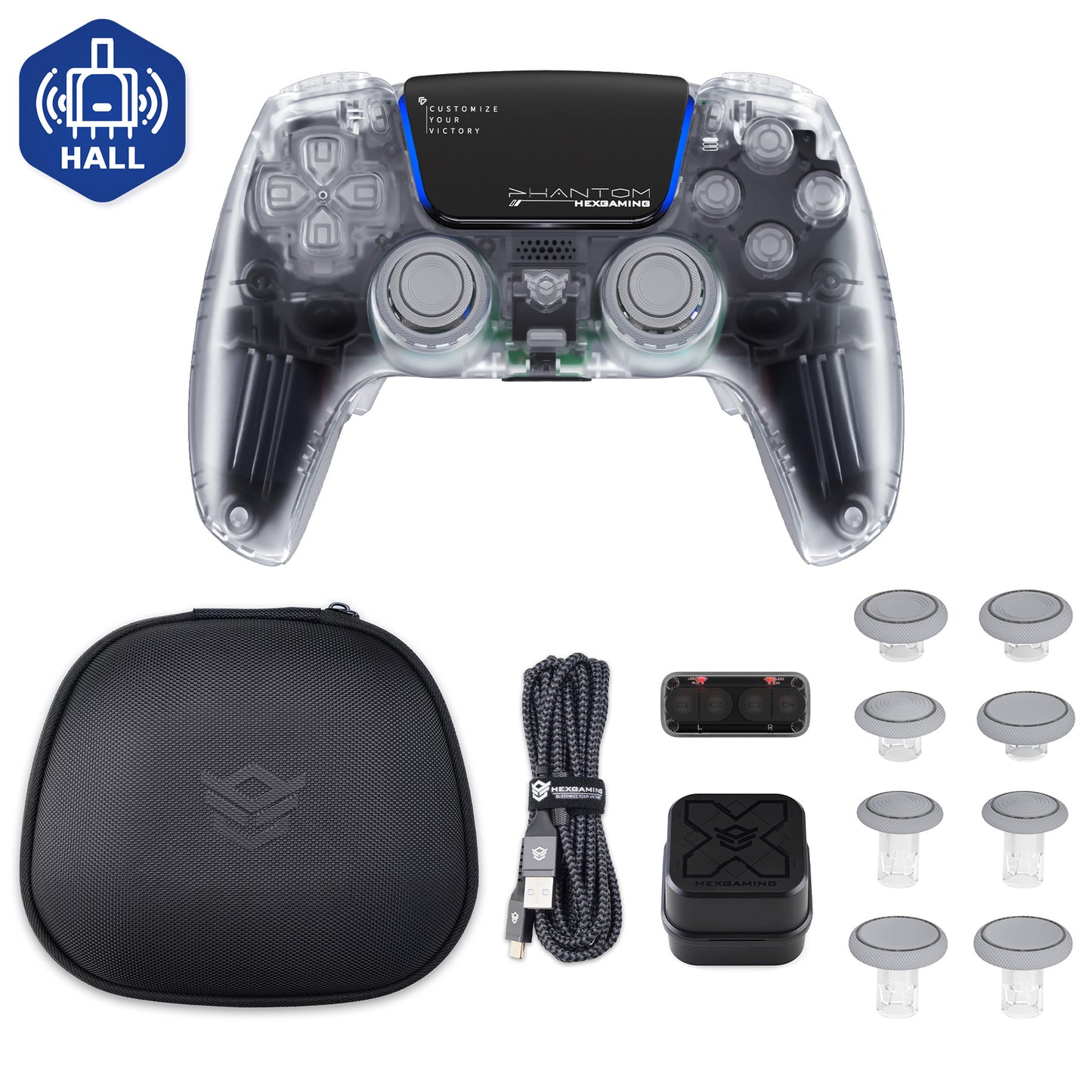 HEXGAMING PHANTOM Controller with Adjustable Triggers+Charging Cable+Carrying Bag for PS5, PC, Mobile - 10 Styles