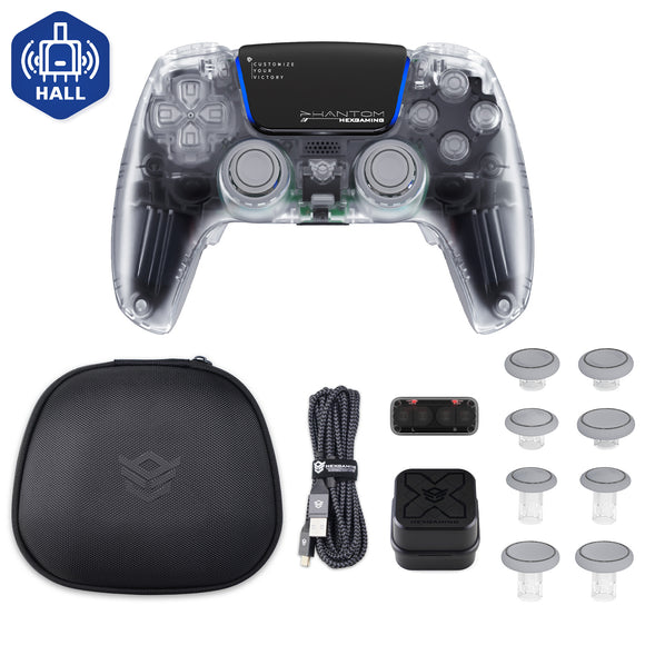 HEXGAMING PHANTOM Controller with Adjustable Triggers+Charging Cable+Carrying Bag for PS5, PC, Mobile - 10 Styles