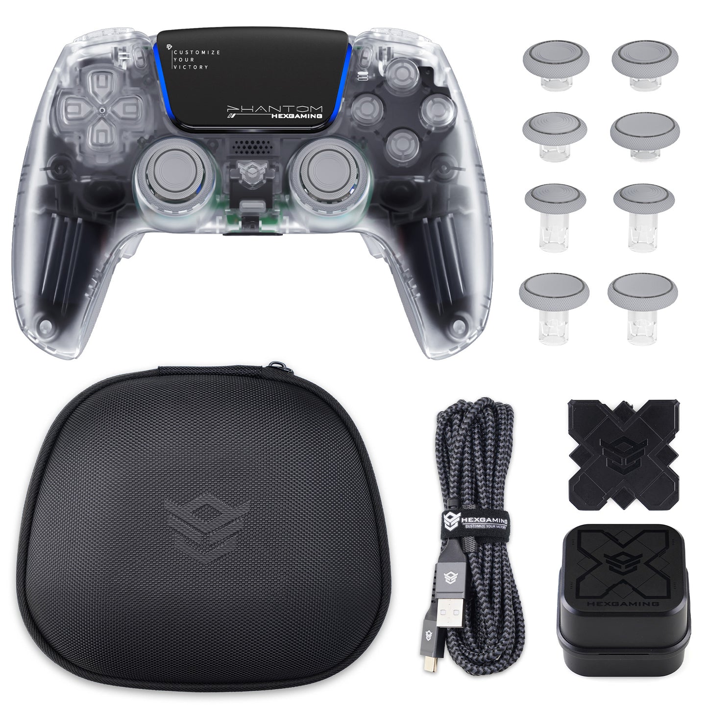 HEXGAMING PHANTOM Controller with Adjustable Triggers+Charging Cable+Carrying Bag for PS5, PC, Mobile - 10 Styles