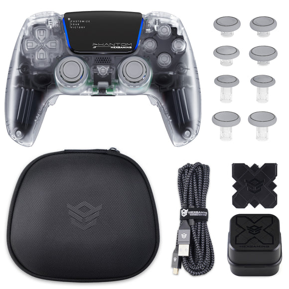 HEXGAMING PHANTOM Controller with Adjustable Triggers+Charging Cable+Carrying Bag for PS5, PC, Mobile - 10 Styles