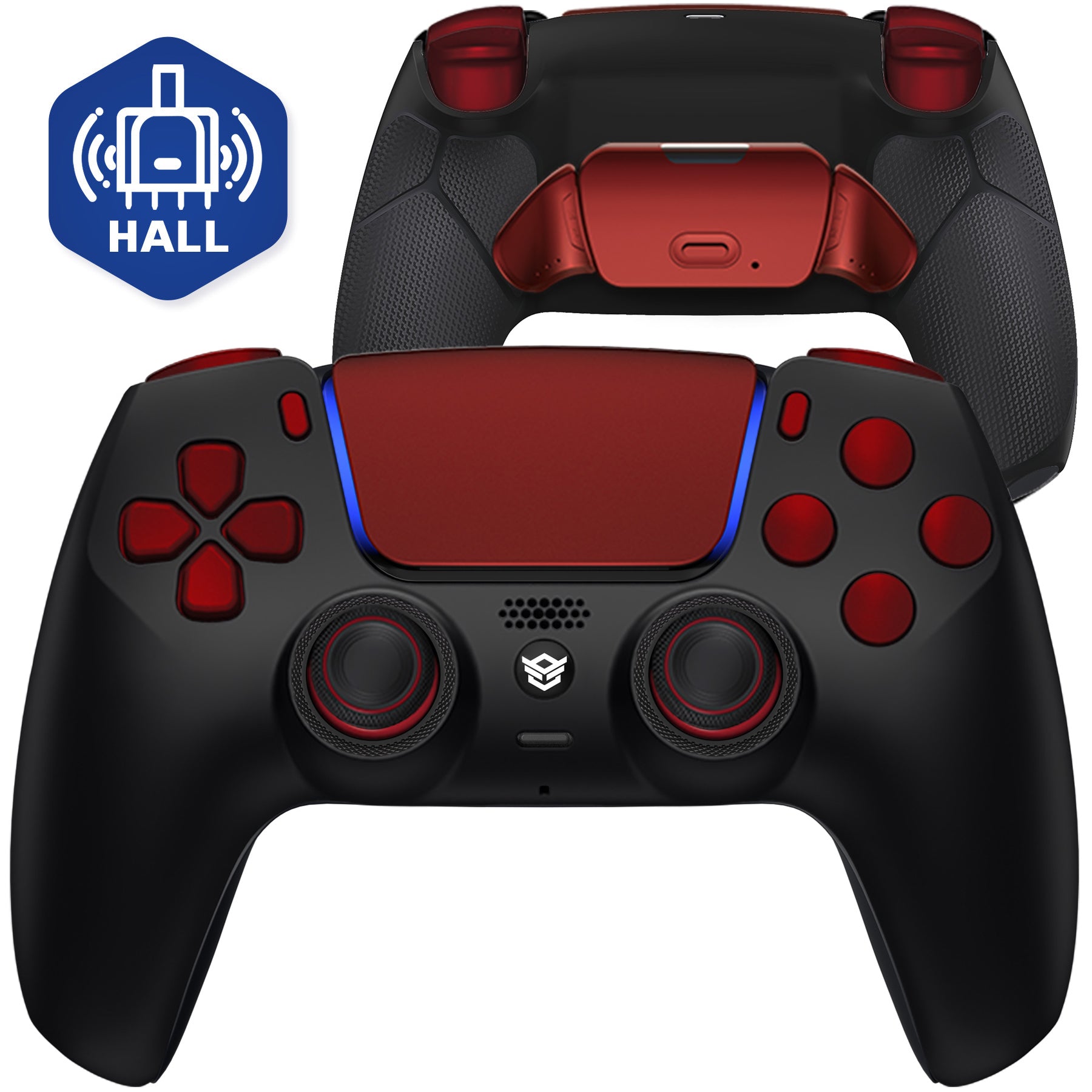 HEXGAMING RIVAL Controller with Hall Effect Joysticks for PS5, PC, Mobile - Black Scarlet Red