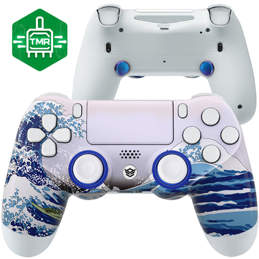 HEXGAMING NEW SPIKE Controller with TMR Joysticks for PS4, PC, Mobile- White Wave