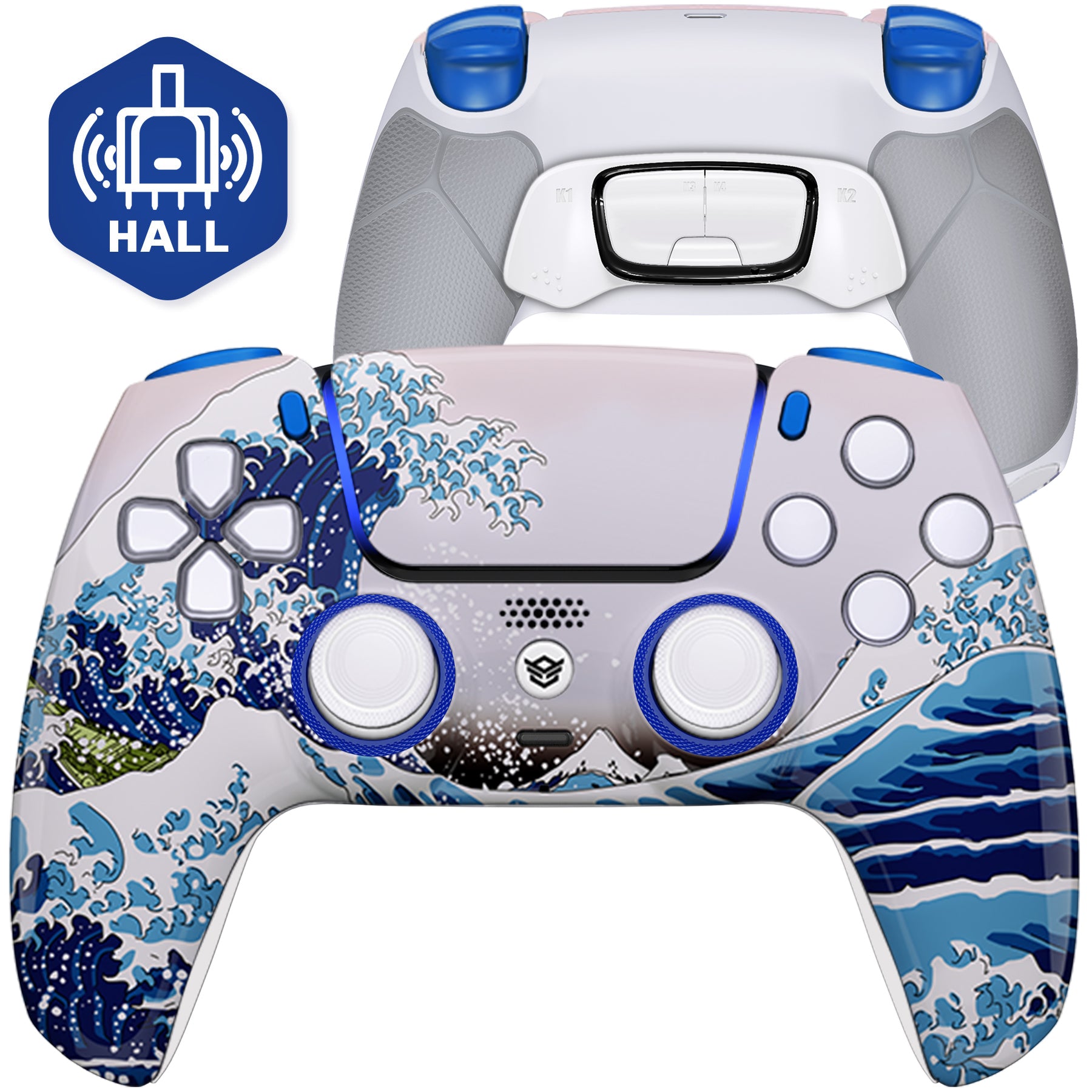 HEXGAMING ULTIMATE Controller with Hall Effect Joysticks for PS5, PC, Mobile - White Wave