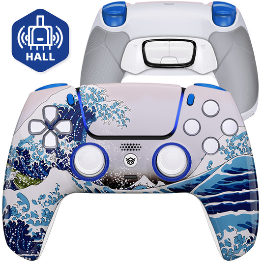 HEXGAMING ULTIMATE Controller with Hall Effect Joysticks for PS5, PC, Mobile - White Wave