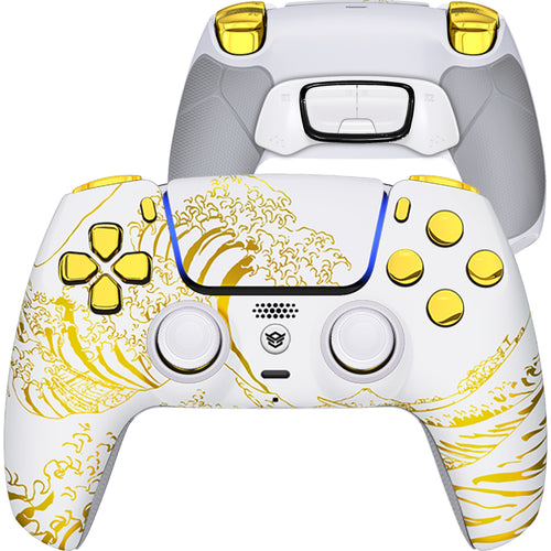 HEXGAMING ULTIMATE Controller for PS5, PC, Mobile - The Great GOLDEN Wave Off Kanagawa - White