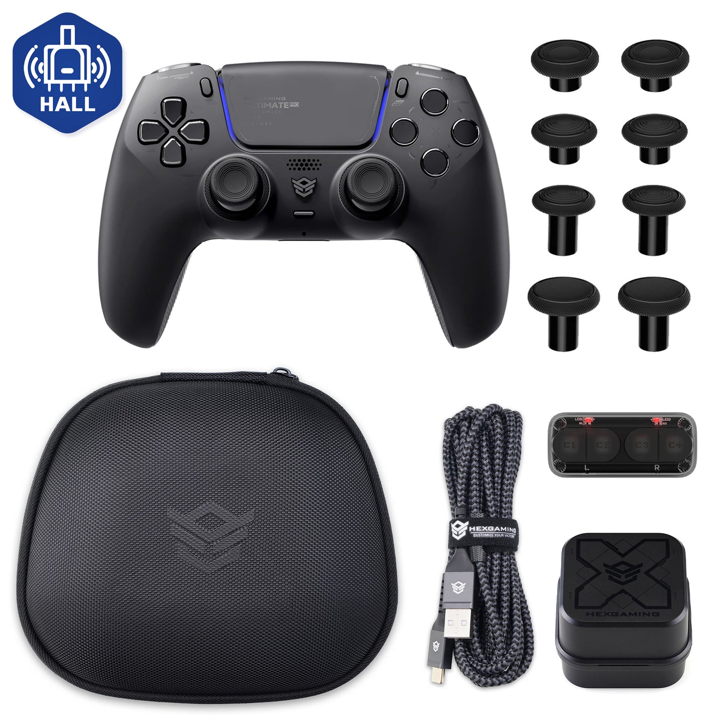 HEXGAMING ULTIMATE PRO Gaming Controller Compatible with ps5/PC/Mobile - 4 Back Buttons, 6 Custom Profiles, Adjustable Triggers, 8 Swappable Thumbsticks -4 Styles