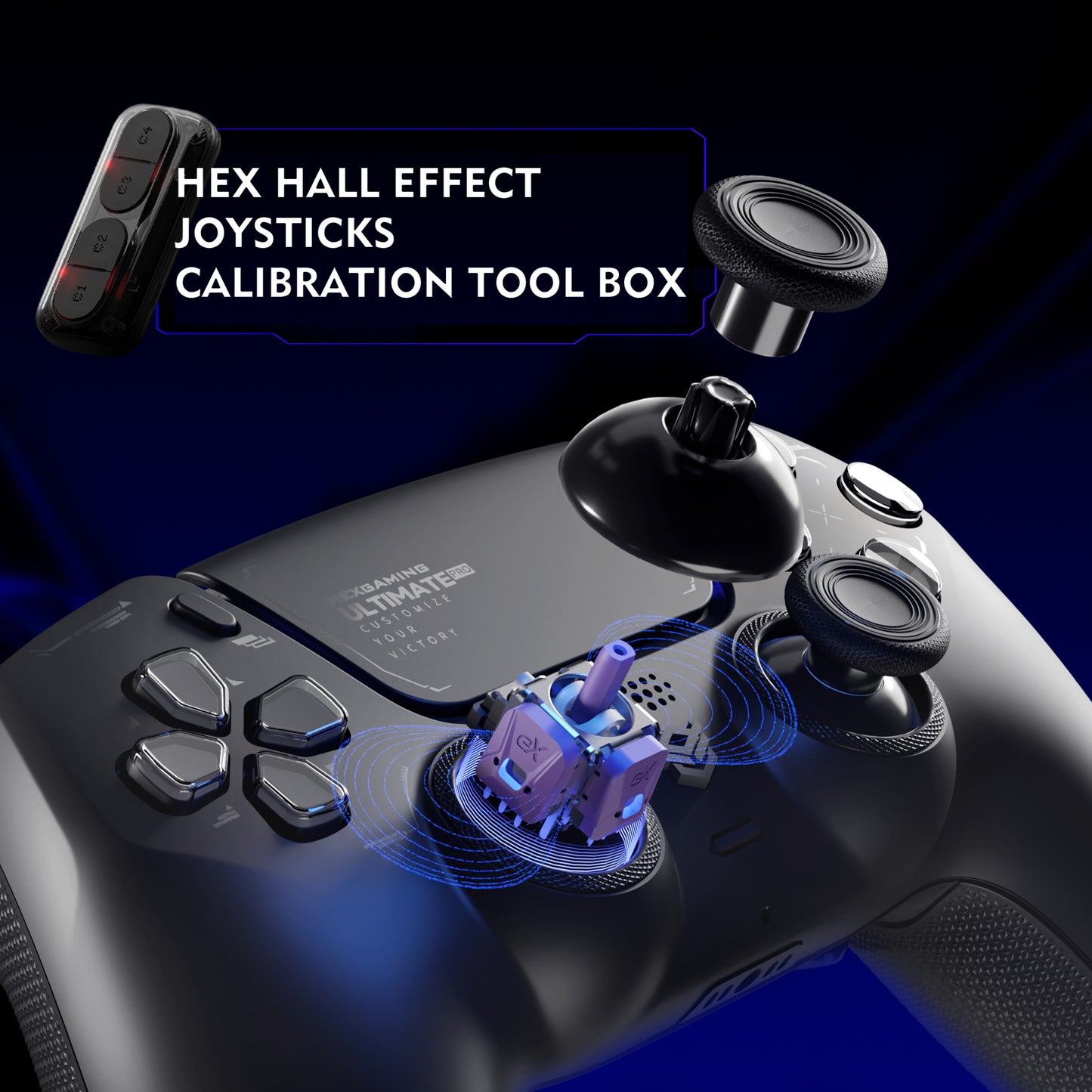 HEXGAMING ULTIMATE PRO Controller with Adjustable Triggers for PS5, PC, Mobile - Hall Effect Chaos Black