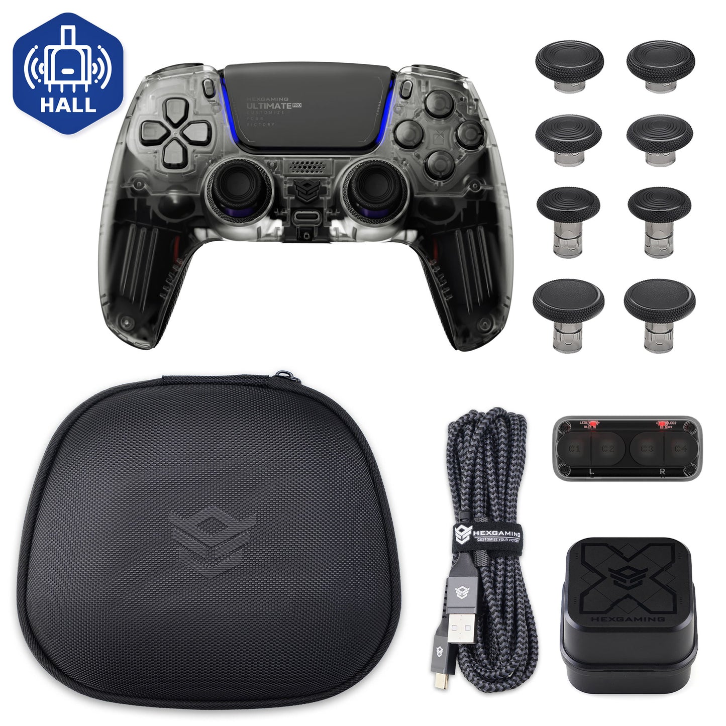 HEXGAMING ULTIMATE PRO Gaming Controller Compatible with ps5/PC/Mobile - 4 Back Buttons, 6 Custom Profiles, Adjustable Triggers, 8 Swappable Thumbsticks -4 Styles