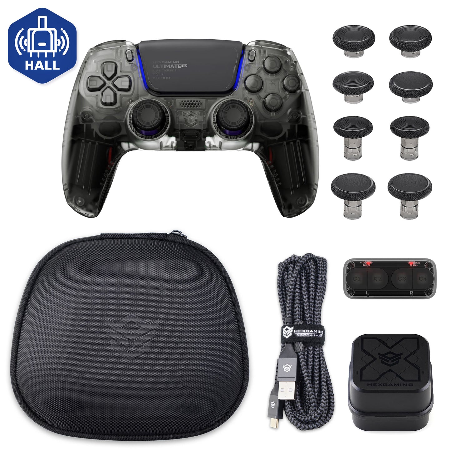 HEXGAMING ULTIMATE PRO Controller with Adjustable Triggers+Charging Cable+Carrying Bag for PS5, PC, Mobile - 8 Styles