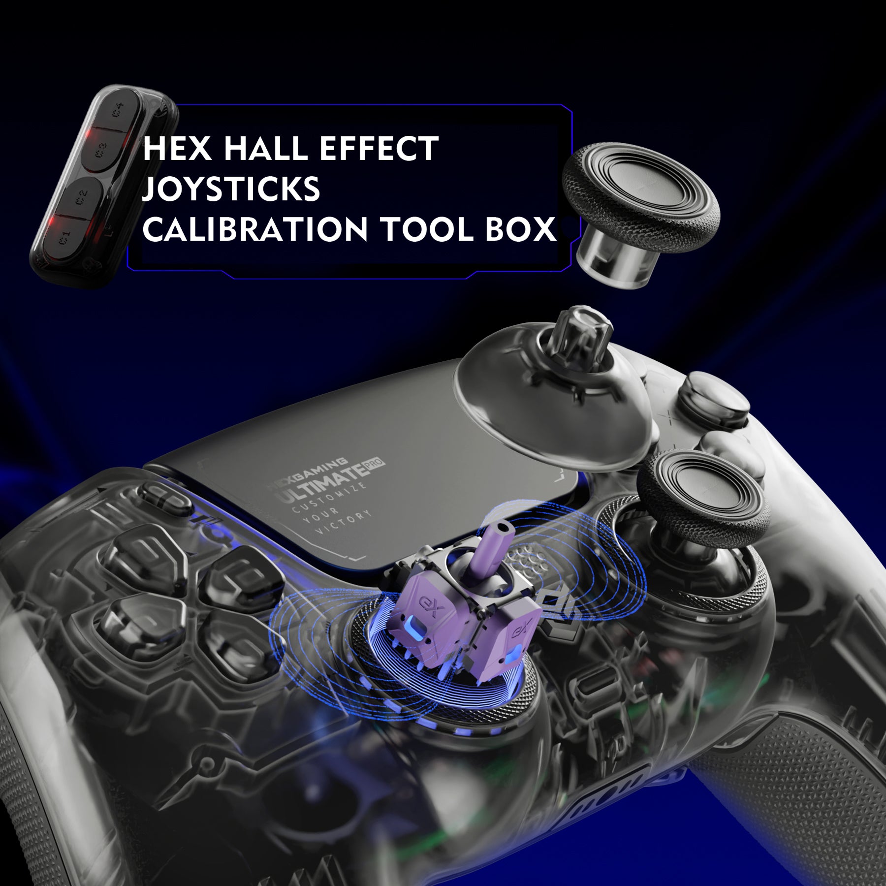 HEXGAMING ULTIMATE PRO Controller with Adjustable Triggers for PS5, PC, Mobile - Hall Effect Explorer Black