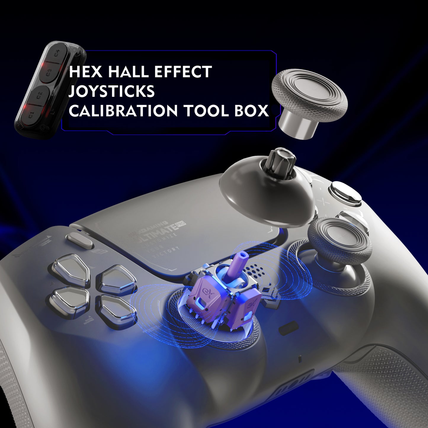 HEXGAMING ULTIMATE PRO Controller with Adjustable Triggers for PS5, PC, Mobile - Hall Effect Quantum Gray
