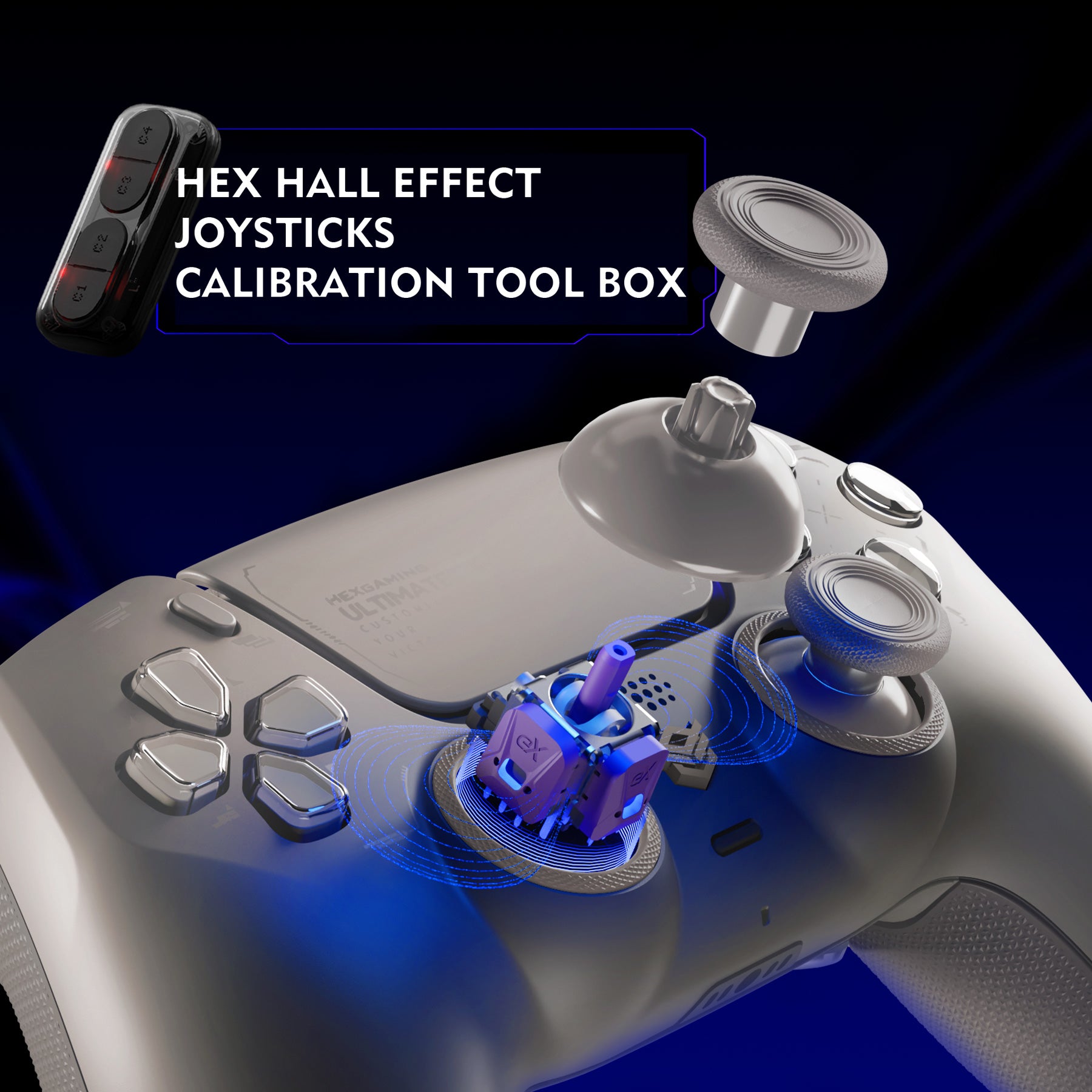 HEXGAMING ULTIMATE PRO Controller with Adjustable Triggers for PS5, PC, Mobile - Hall Effect Quantum Gray