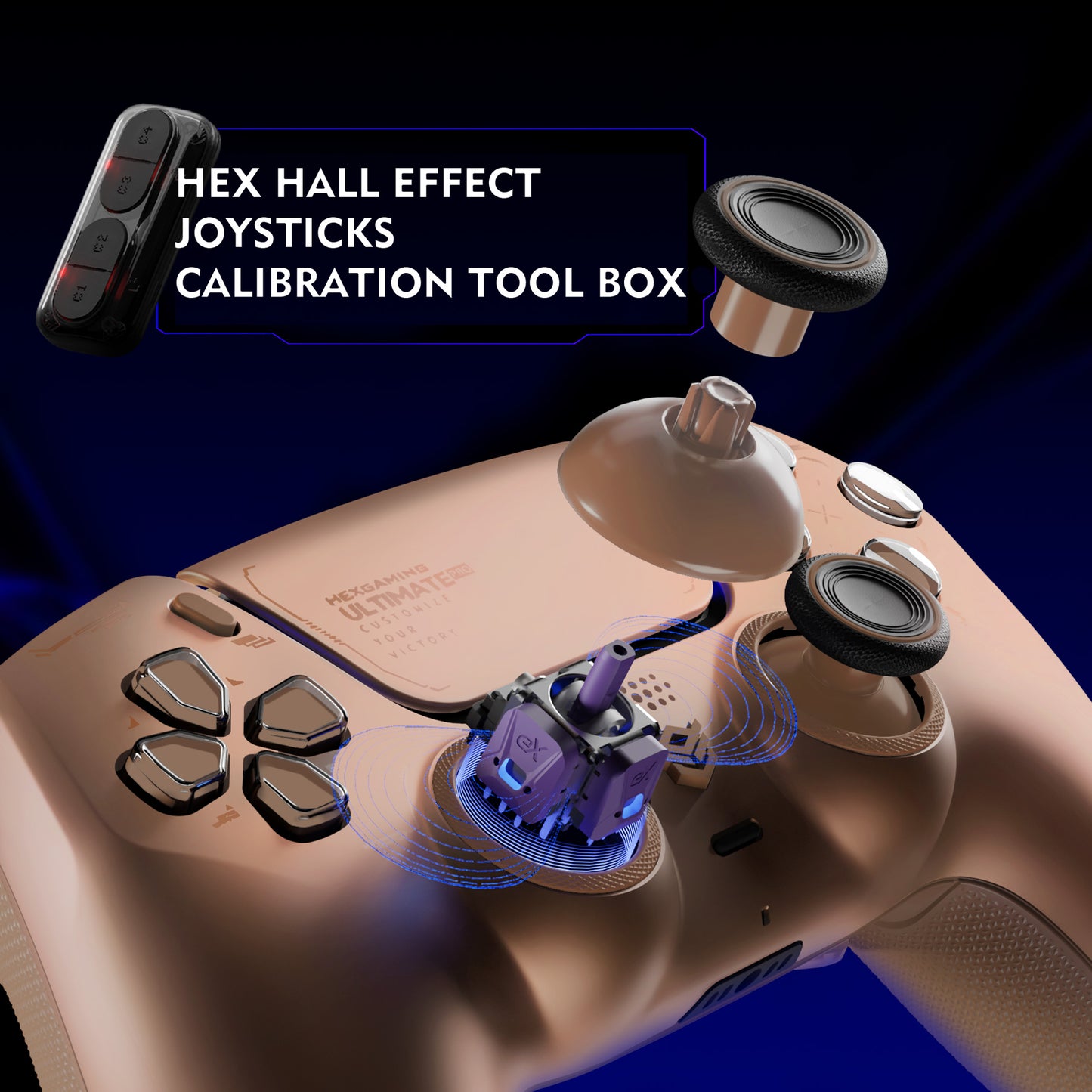 HEXGAMING ULTIMATE PRO Controller with Adjustable Triggers for PS5, PC, Mobile - Hall Effect Stardust Mocha