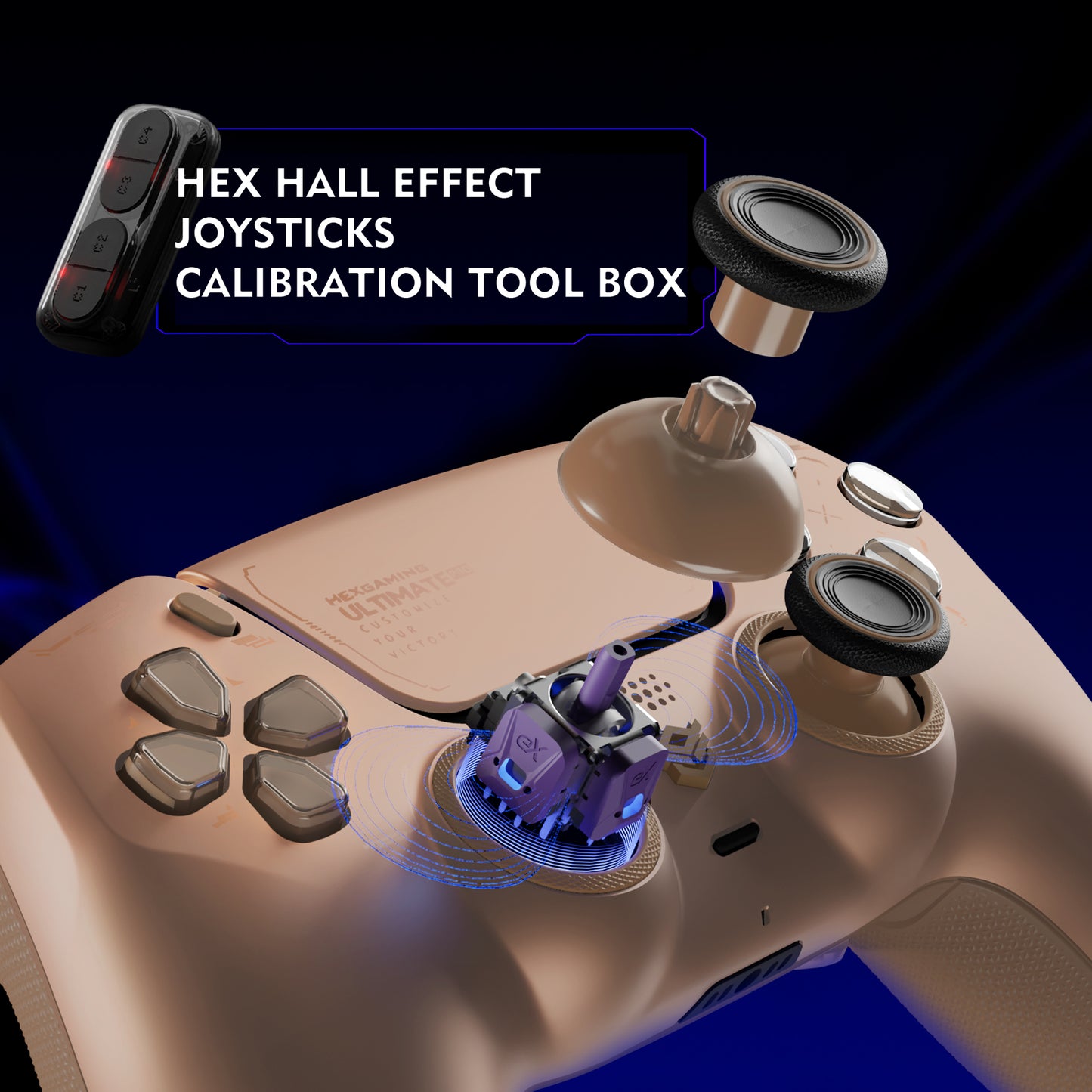HEXGAMING ULTIMATE PRO Controller with Adjustable Triggers for PS5, PC, Mobile - Hall Effect Stardust Mocha